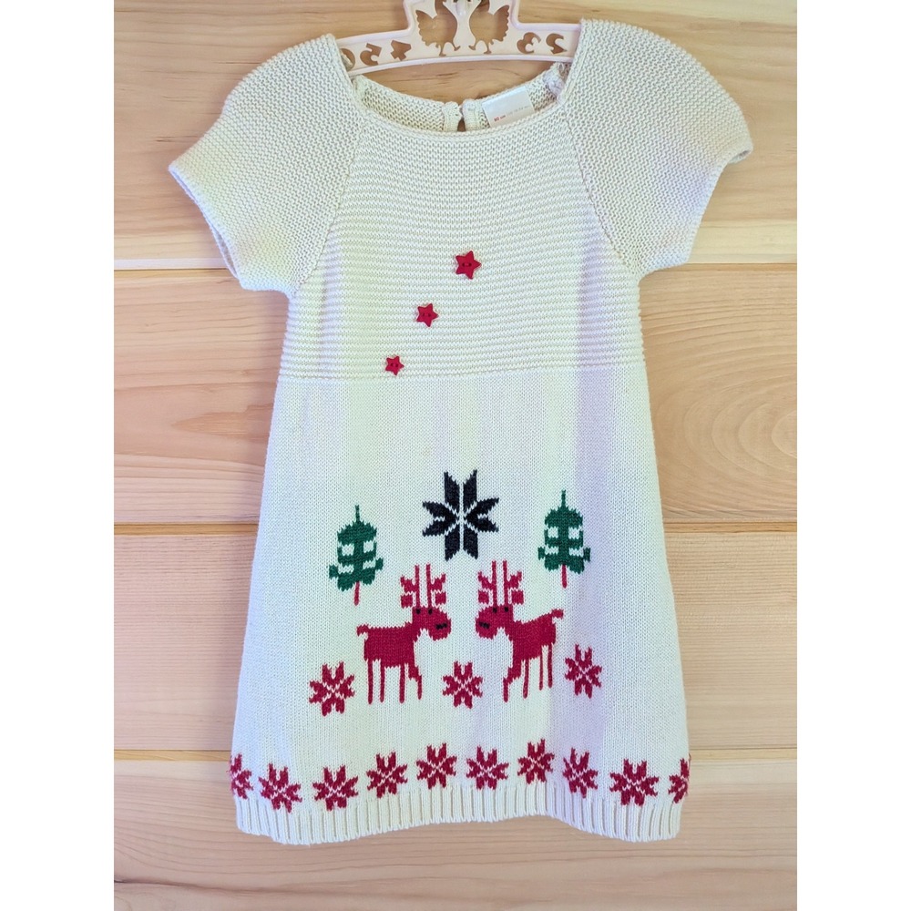 Hanna Andersson Sweater Dress Wool Blend 18-24m Holiday Nordic Reindeer Festive